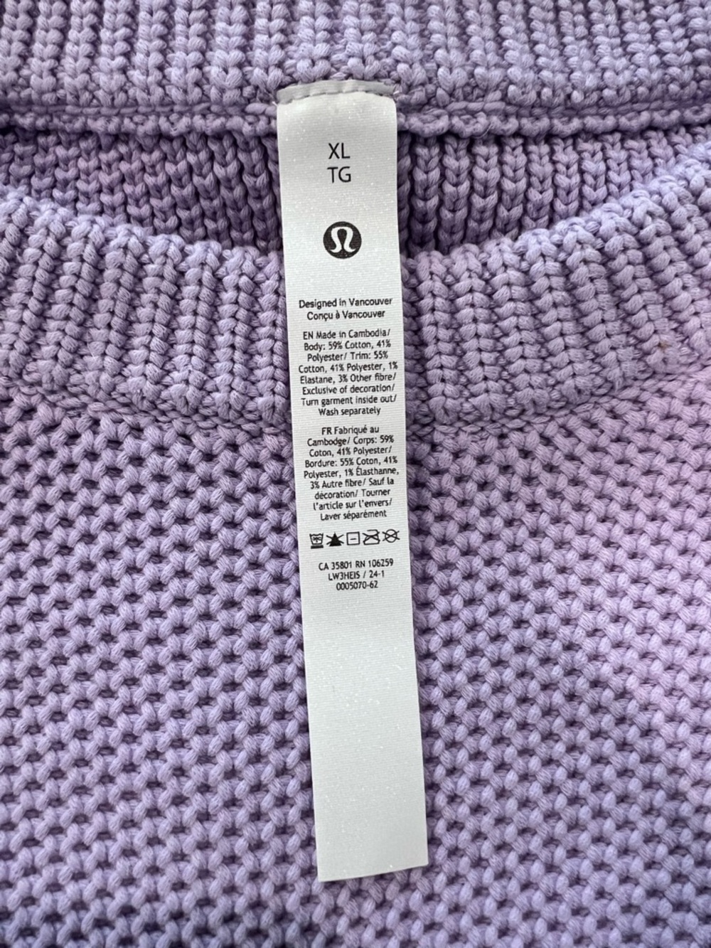 Lululemon Chunky Knit Crewneck Sweater XL Lavender Purple Cotton Blend W3HEIS - Picture 4 of 7